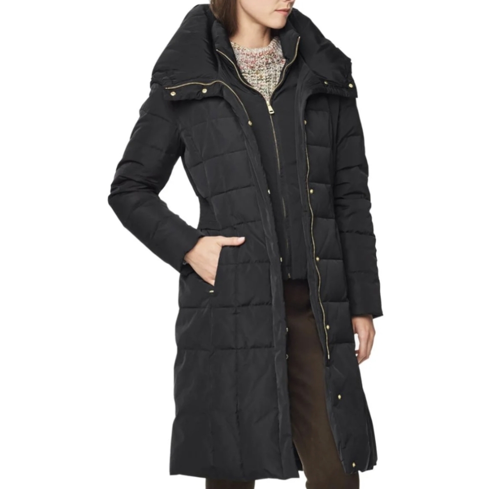 Cole Haan Bib Insert Down and Feather Fill Coat Black Petite Small